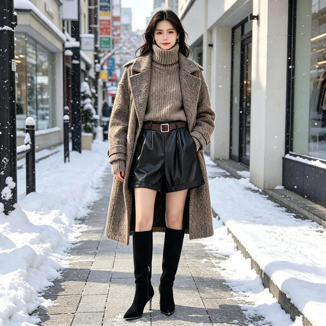Women's Relaxed Leather Look Long Shorts With Brown Belt