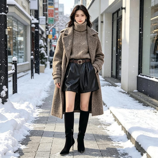 Women's Relaxed Leather Look Long Shorts With Brown Belt