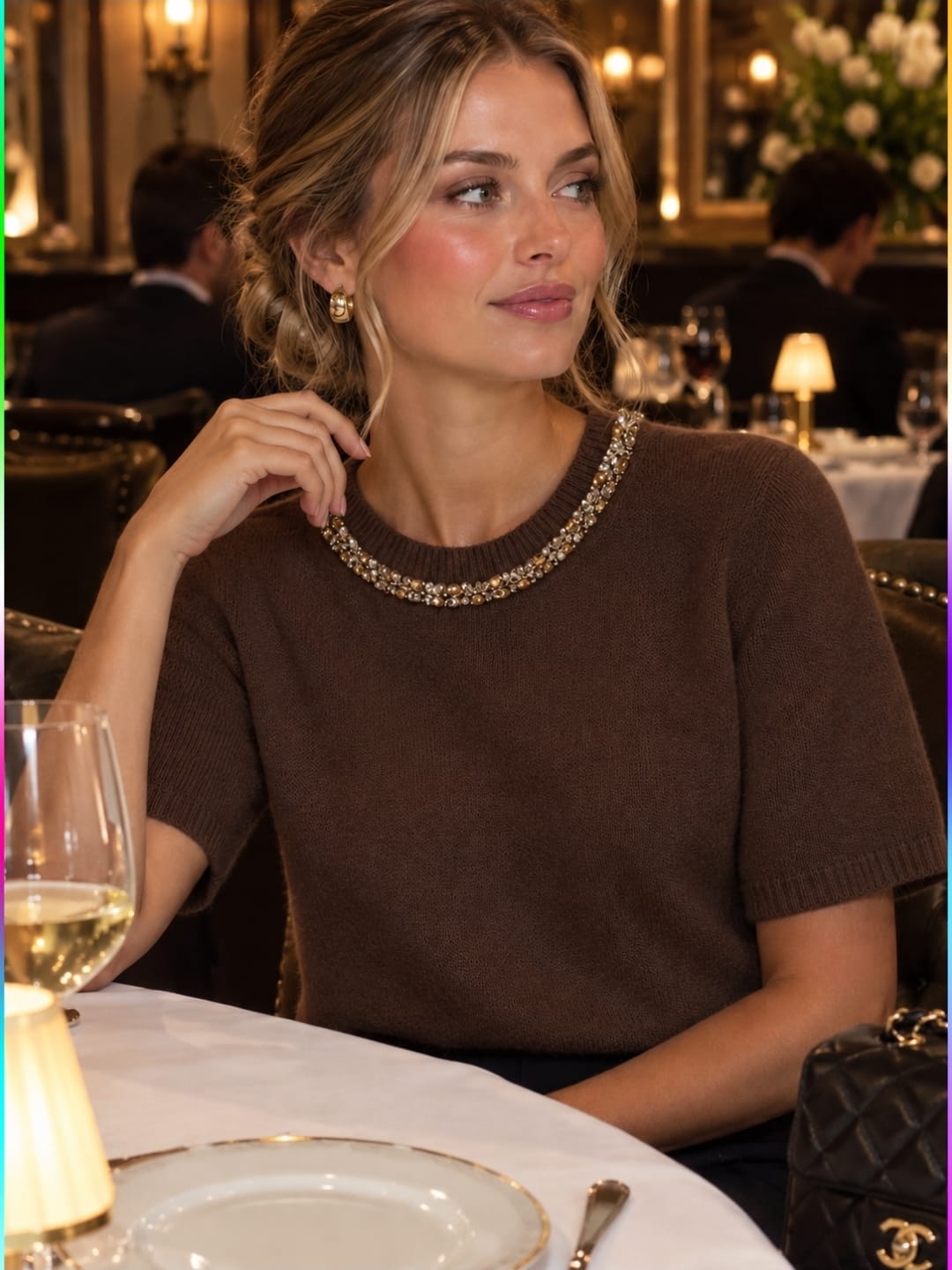 Women's Crystal Neck Jumper Top