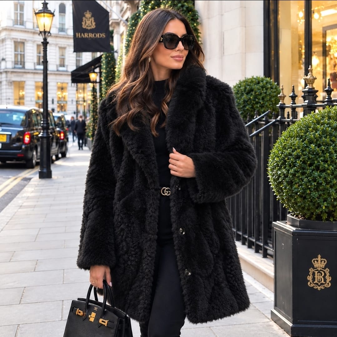 Women's Faux Fur Waist Length Coat With Detail In Fur