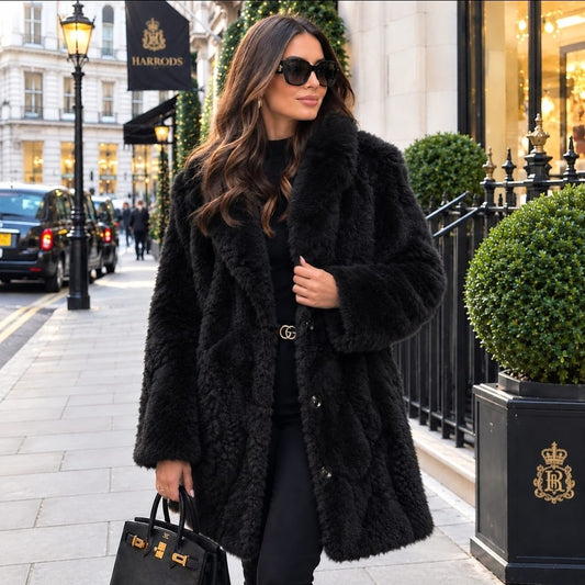 Women's Faux Fur Waist Length Coat With Detail In Fur