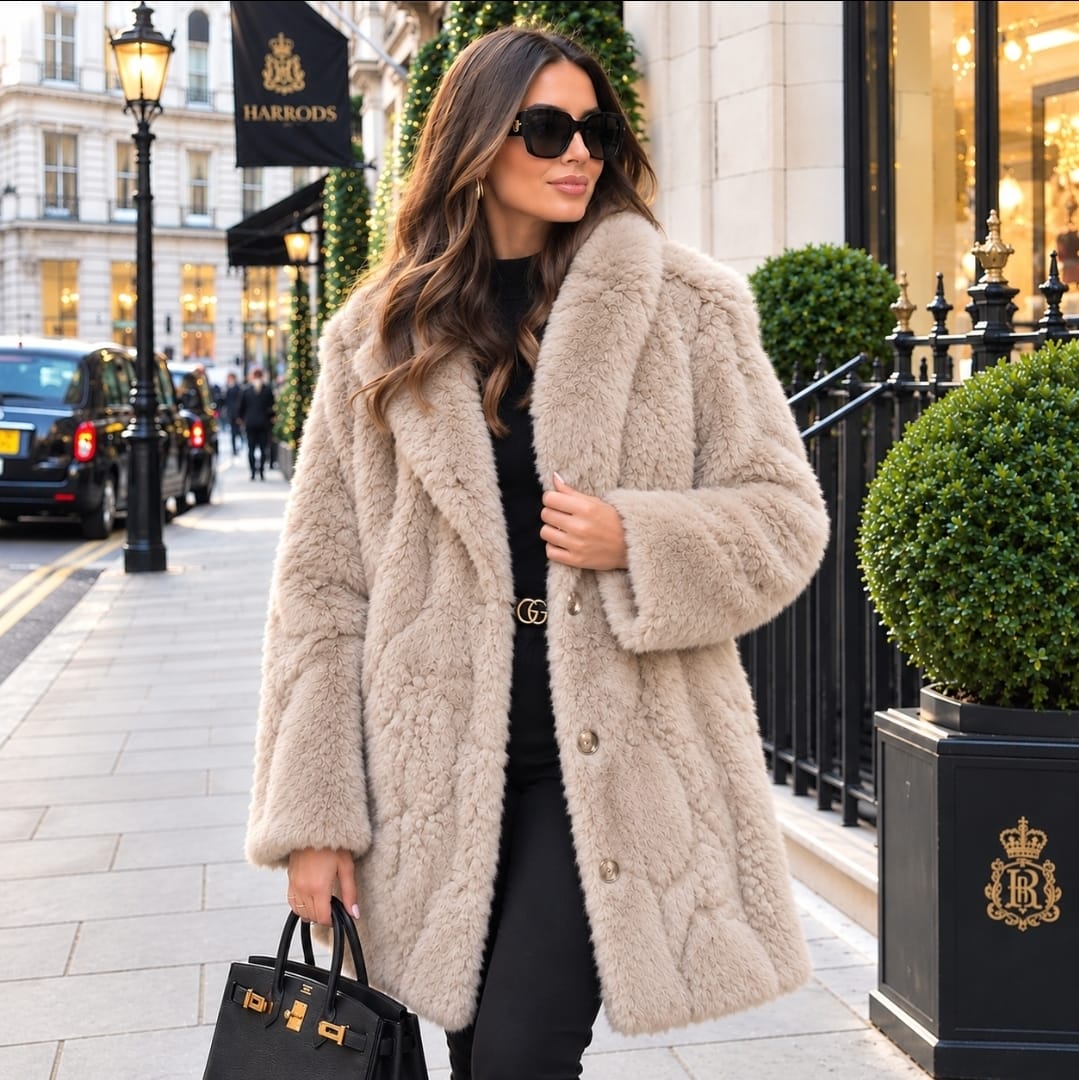 Women's Faux Fur Waist Length Coat With Detail In Fur