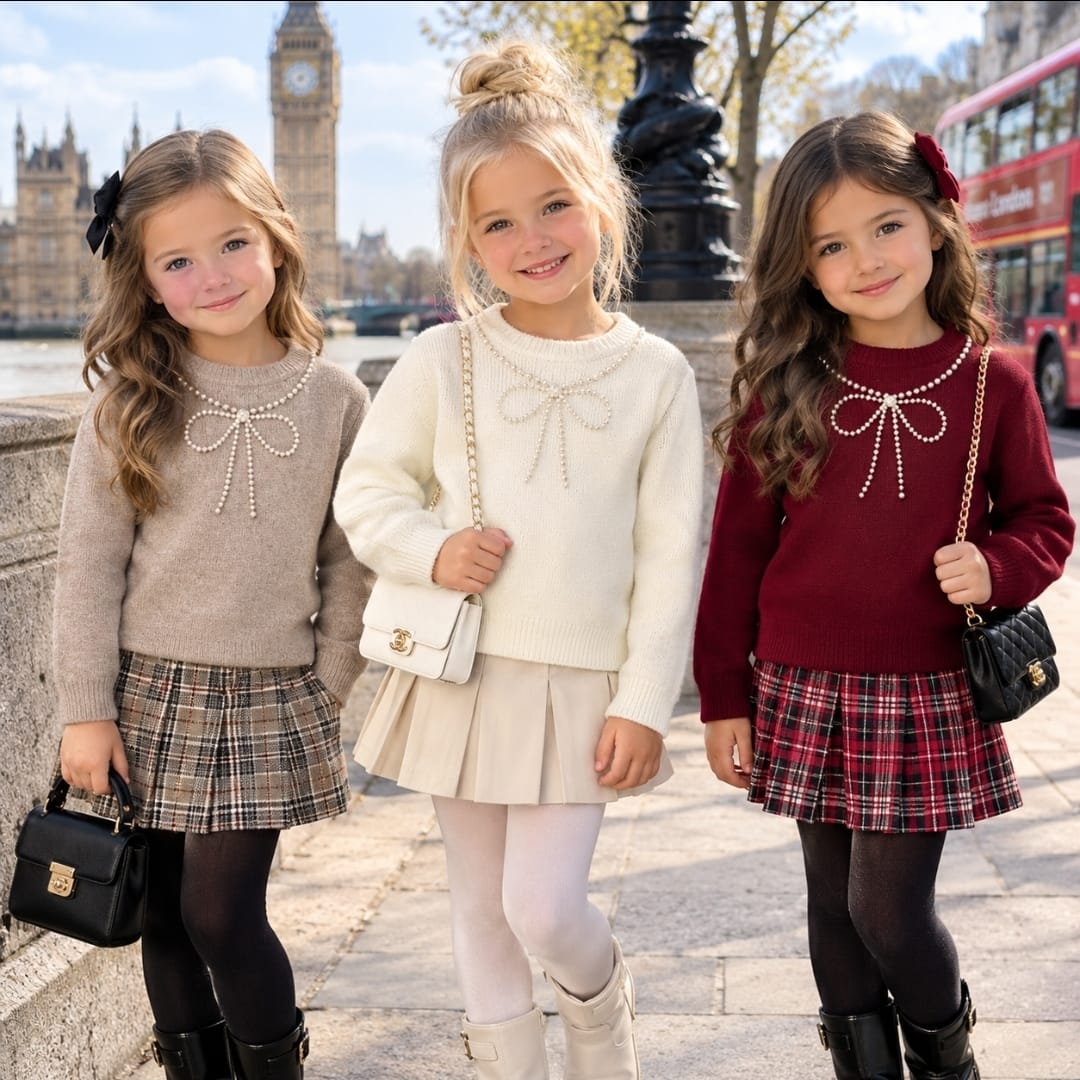 Girls Jumper With Crystals And Pearl Bow