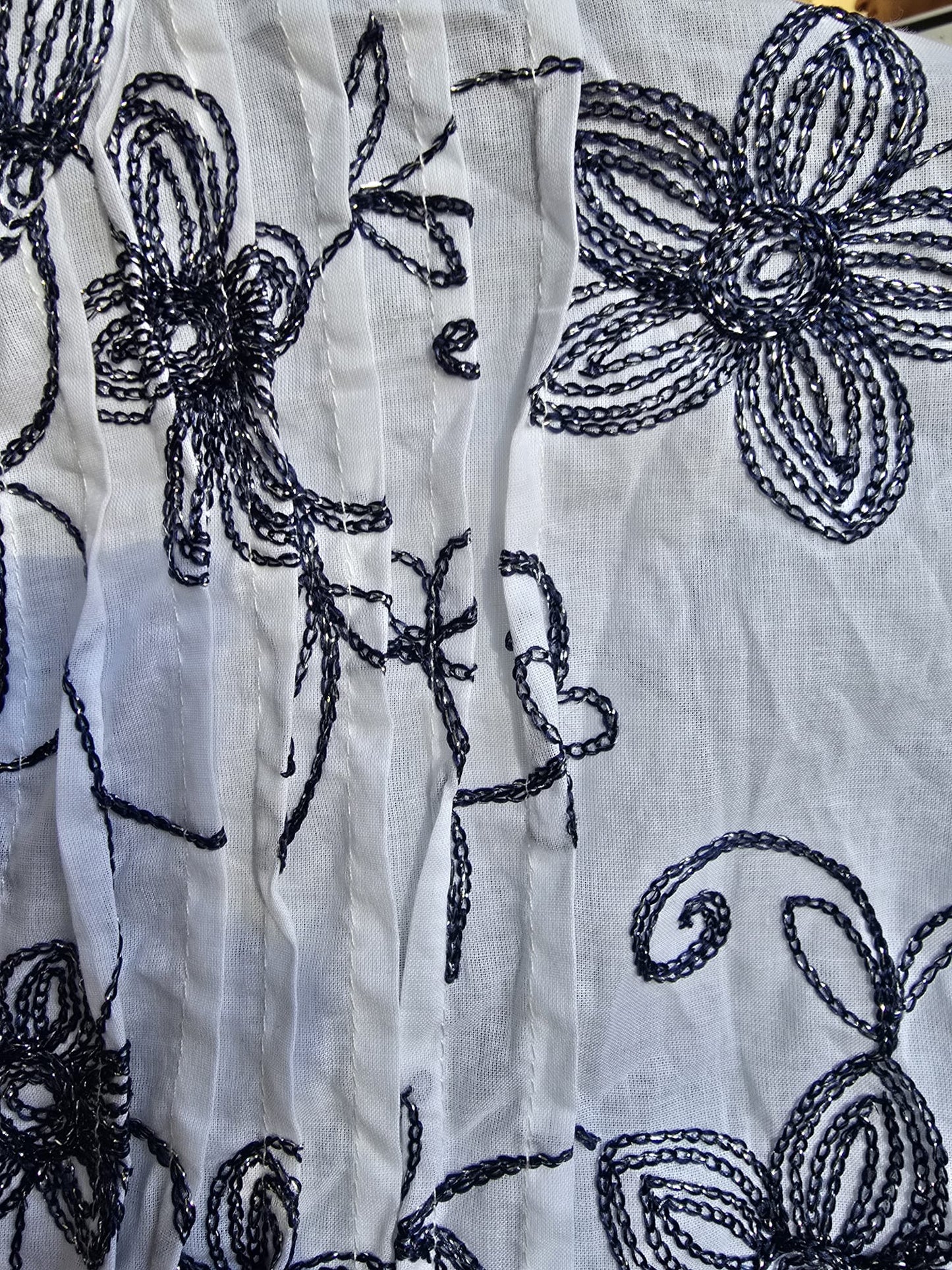 Women's Boho White Dress With Daisy Design Blue with Silver Design Or White and Silver Design With Crochet