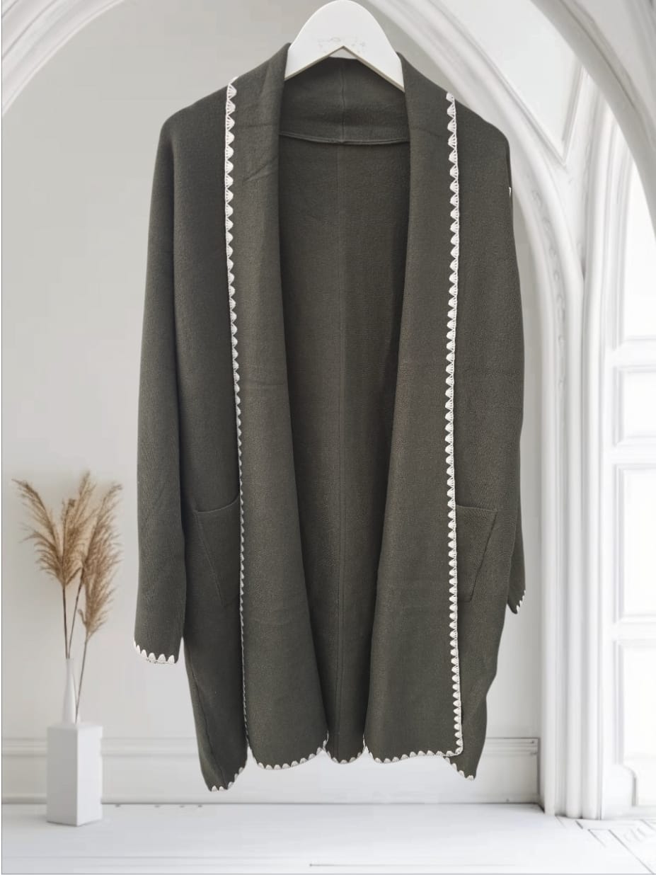 Women's Cardigan With Detail Stitching Round Edge