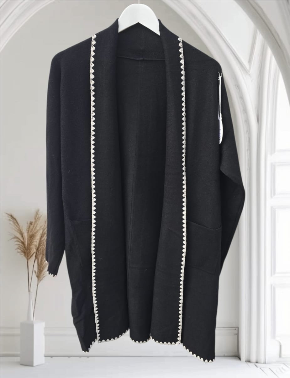 Women's Cardigan With Detail Stitching Round Edge