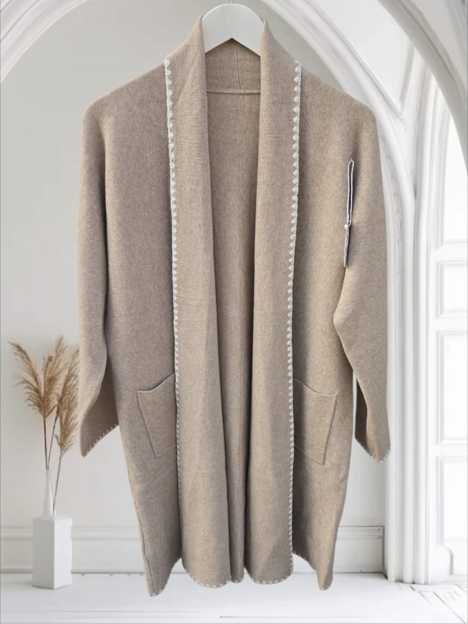 Women's Cardigan With Detail Stitching Round Edge