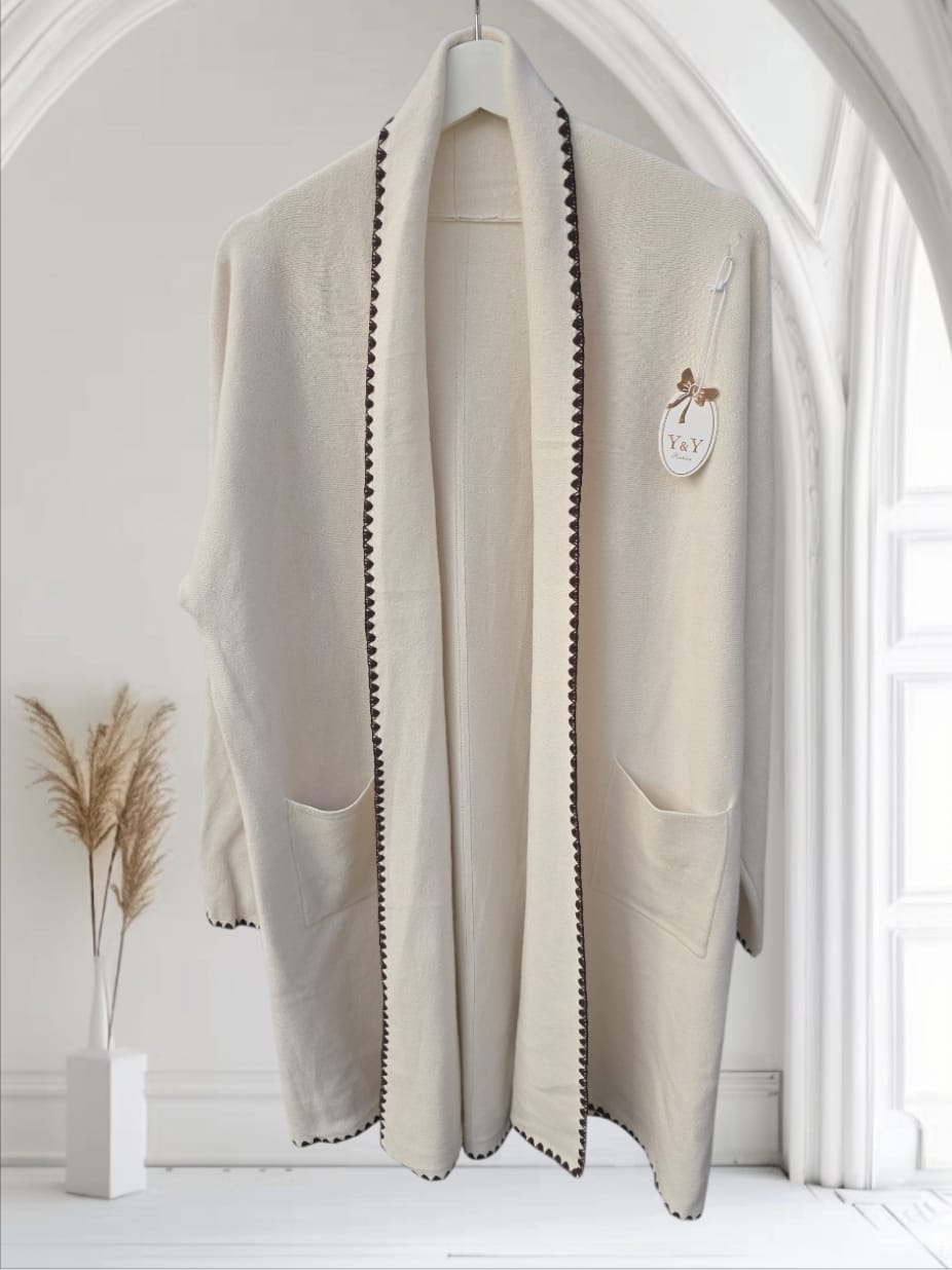 Women's Cardigan With Detail Stitching Round Edge