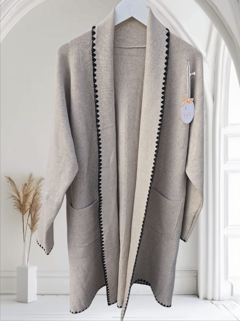 Women's Cardigan With Detail Stitching Round Edge