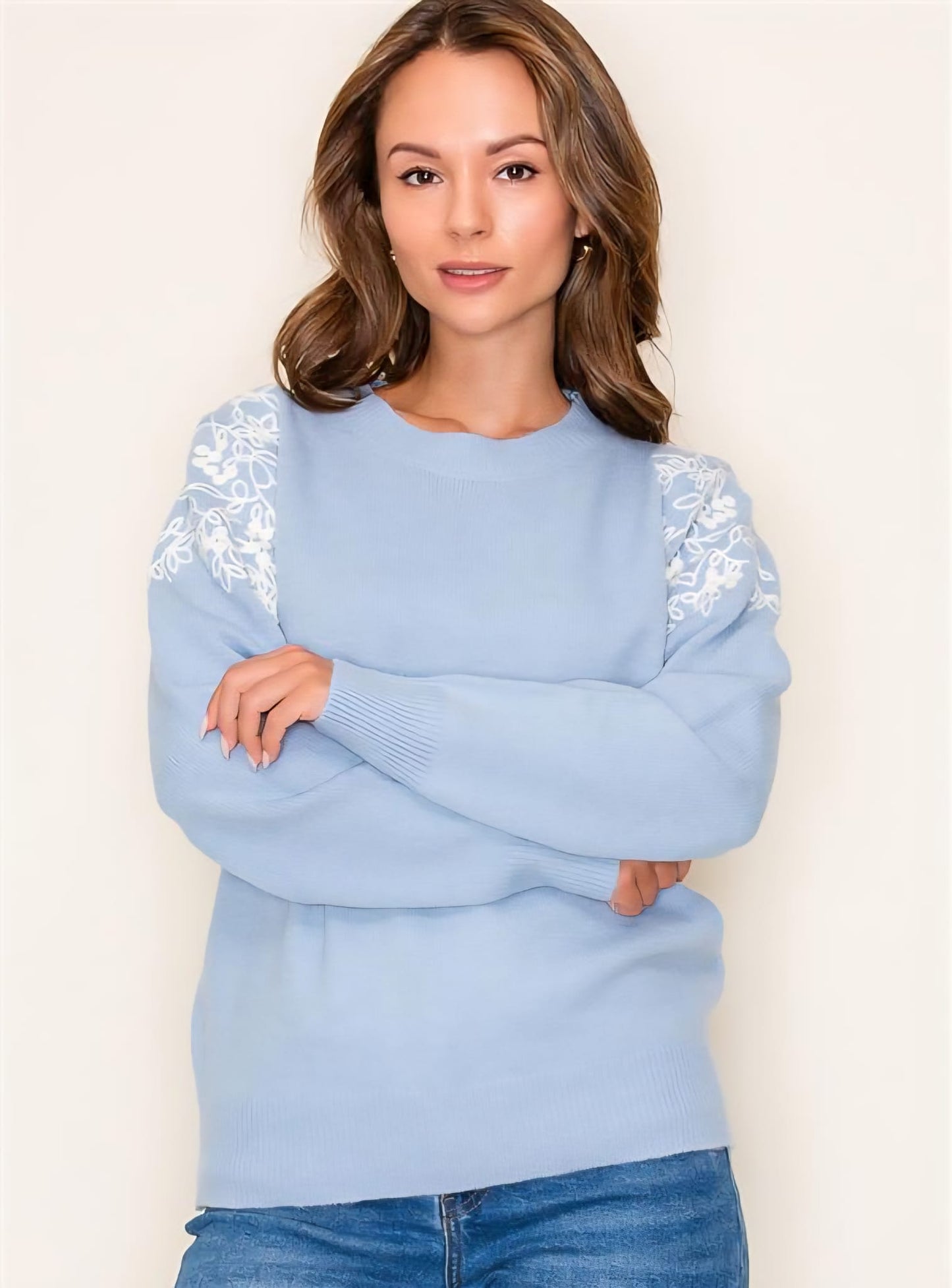 Women's Sky Blue Jump With White Embroidery