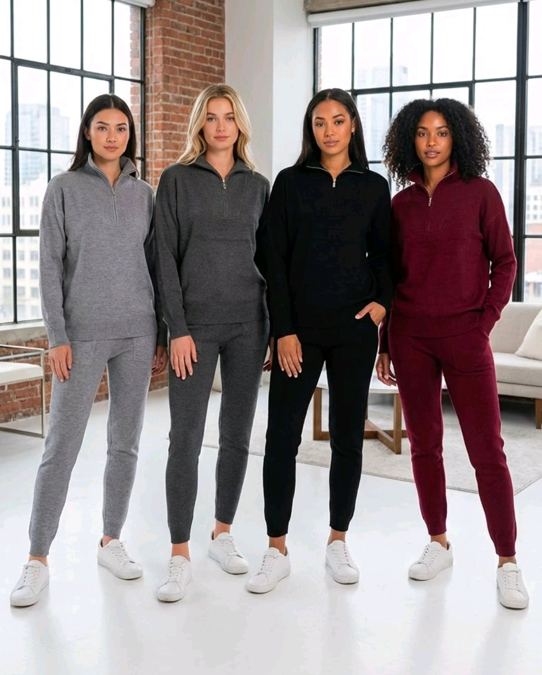 Women's Lounge Set With Skinny Leg Bottoms And Zip Top.
