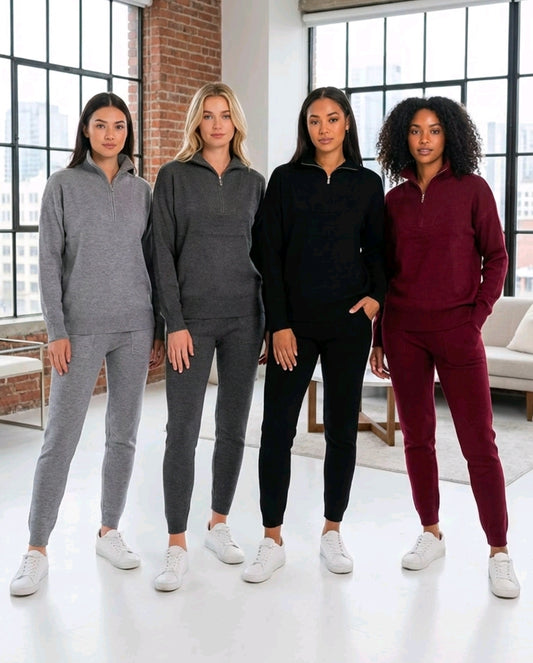 Women's Lounge Set With Skinny Leg Bottoms And Zip Top.