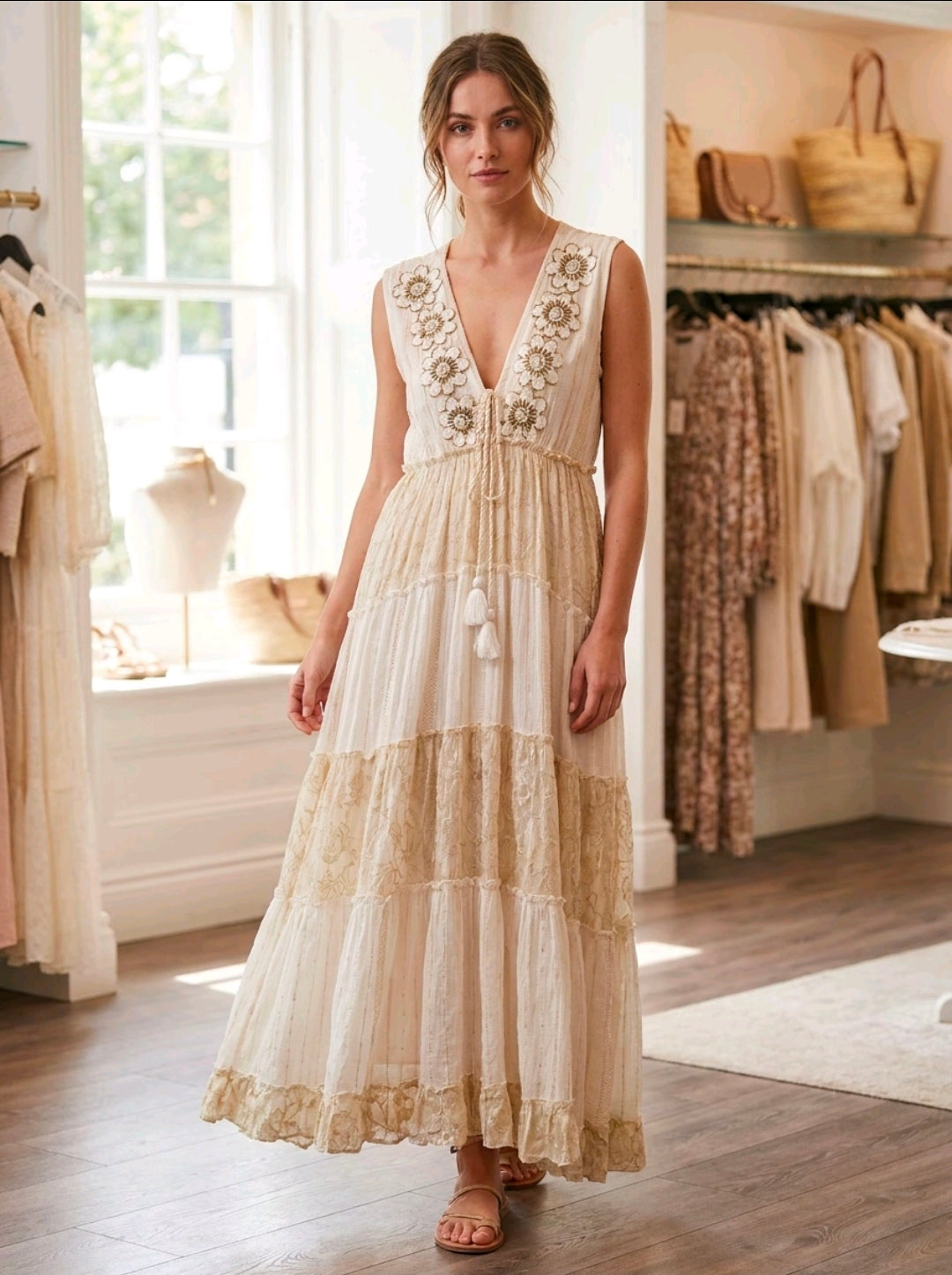 Women's Daisy Flower Design Boho Dress Sleeveless
