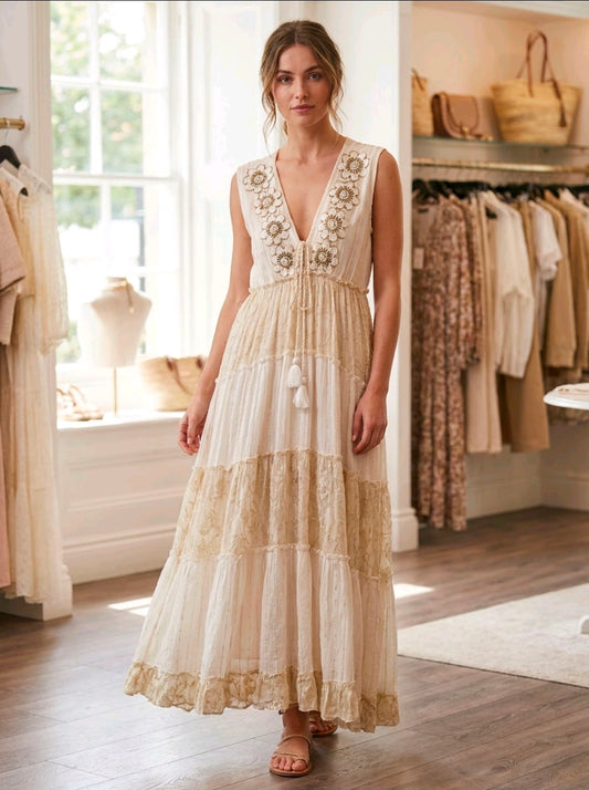 Women's Daisy Flower Design Boho Dress Sleeveless