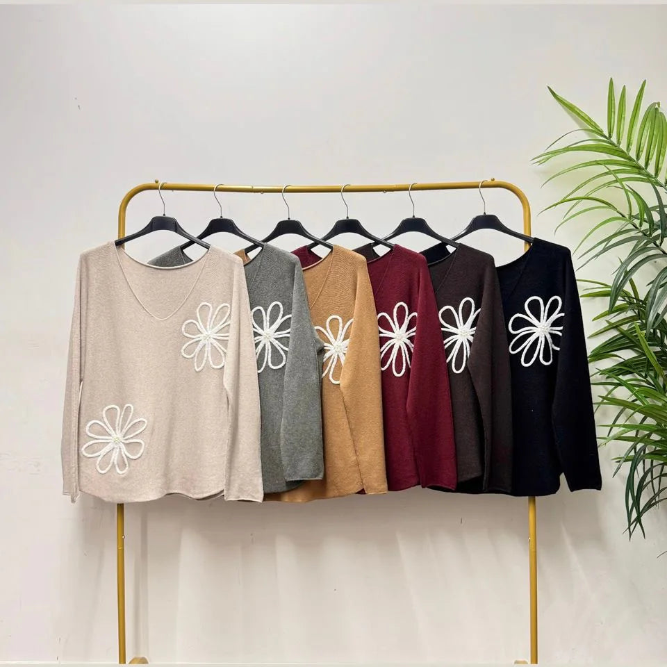 Women's Yasmine Flower Embroidered Jumper