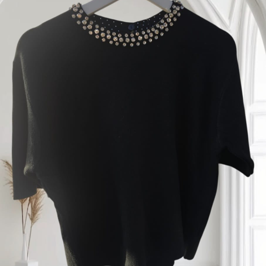 Women's Black Jumper With Crystal Neck