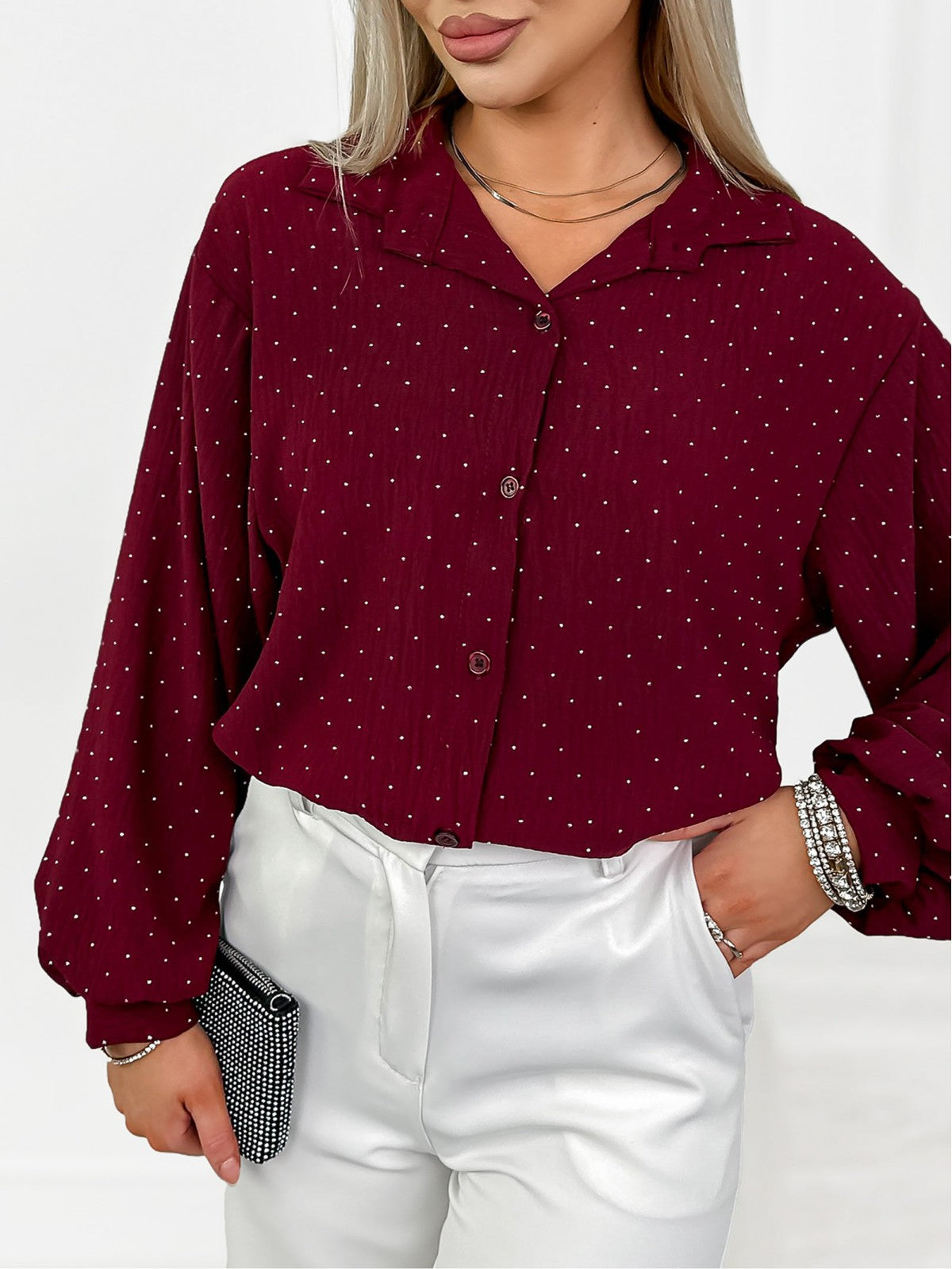 Women's Button Through Crystal Stud Shirt