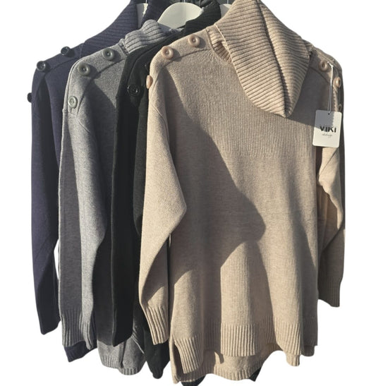 Women's Crew Neck Jumper With Button Detailing.