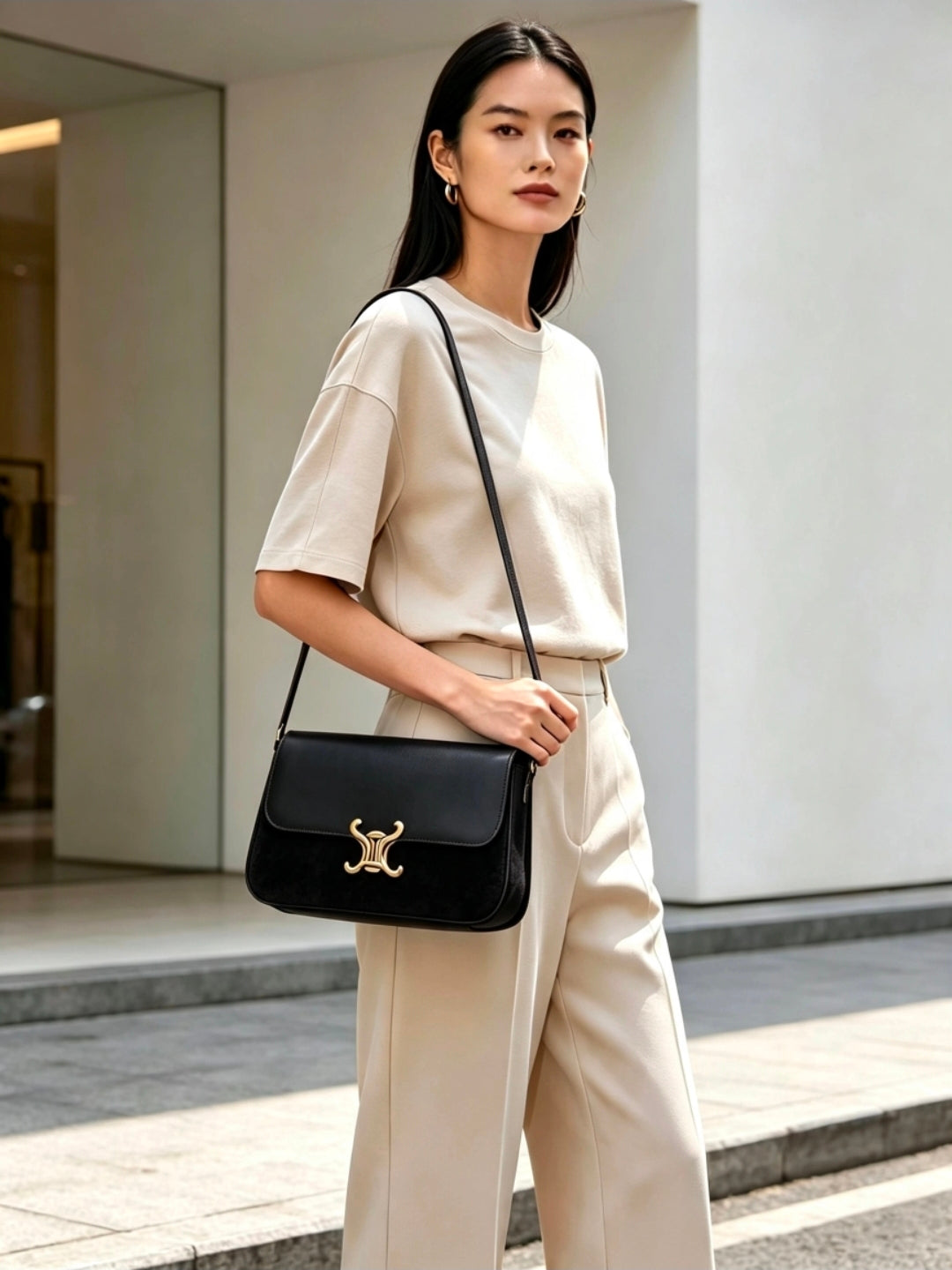 Womens Faux Leather And Suede Bag