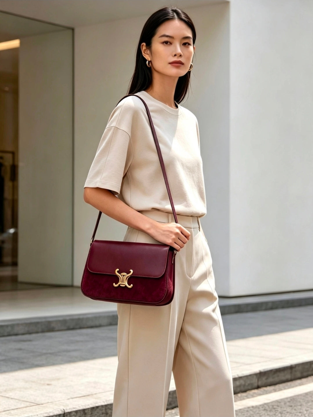 Womens Faux Leather And Suede Bag