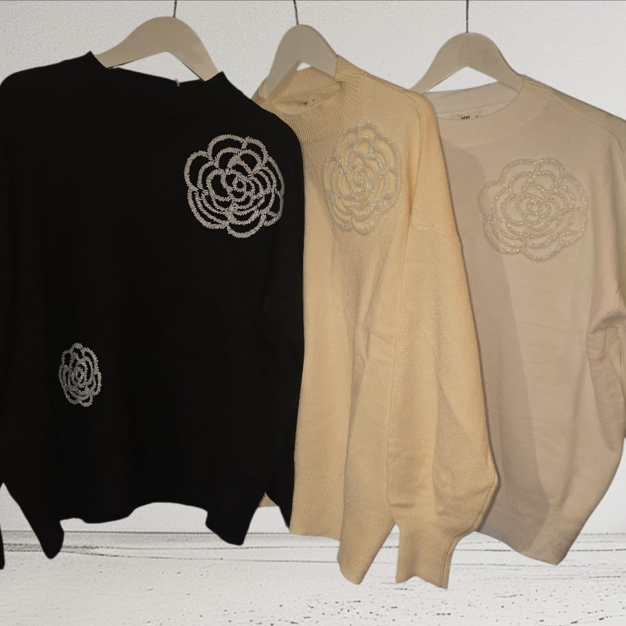 Women's Jumper With Rose White Beading