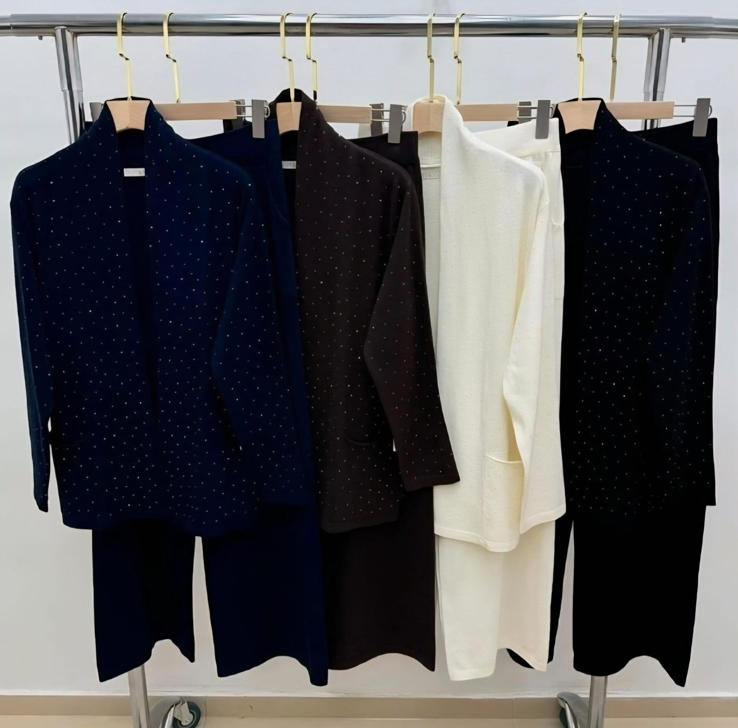 Women's Lounge Wear Set With Cardigan With Crystal Studs