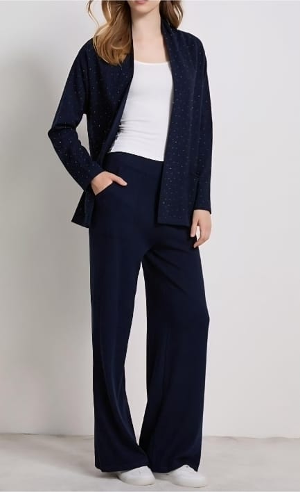 Women's Lounge Wear Set With Cardigan With Crystal Studs