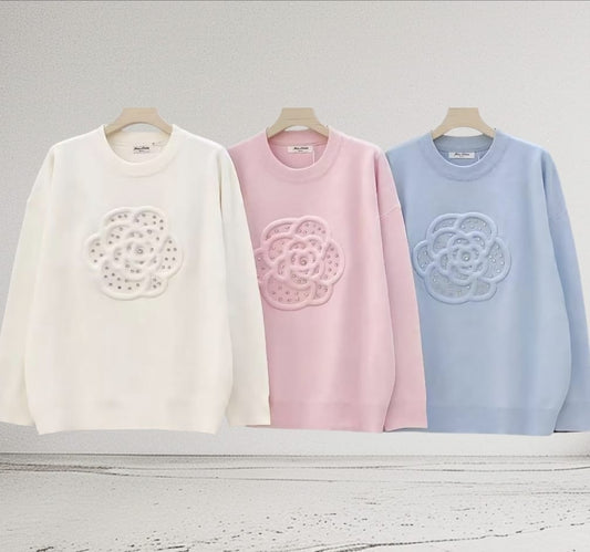 Women's Rose Embossed Jumper With Crystal Embellishment