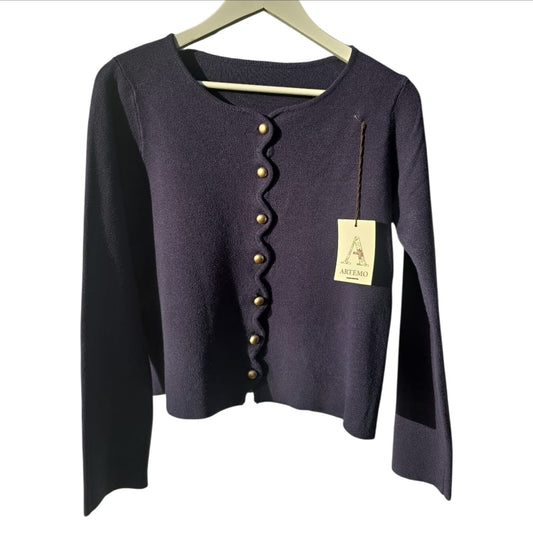 Women's Round Neck Cardigan- Navy Blue