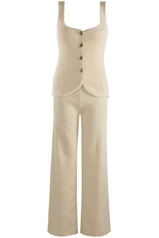 Women's Sleeveless Lounge Wear With Gold Buttons