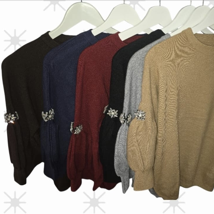 Women's Star Crystal Sleeve Detail Jumper