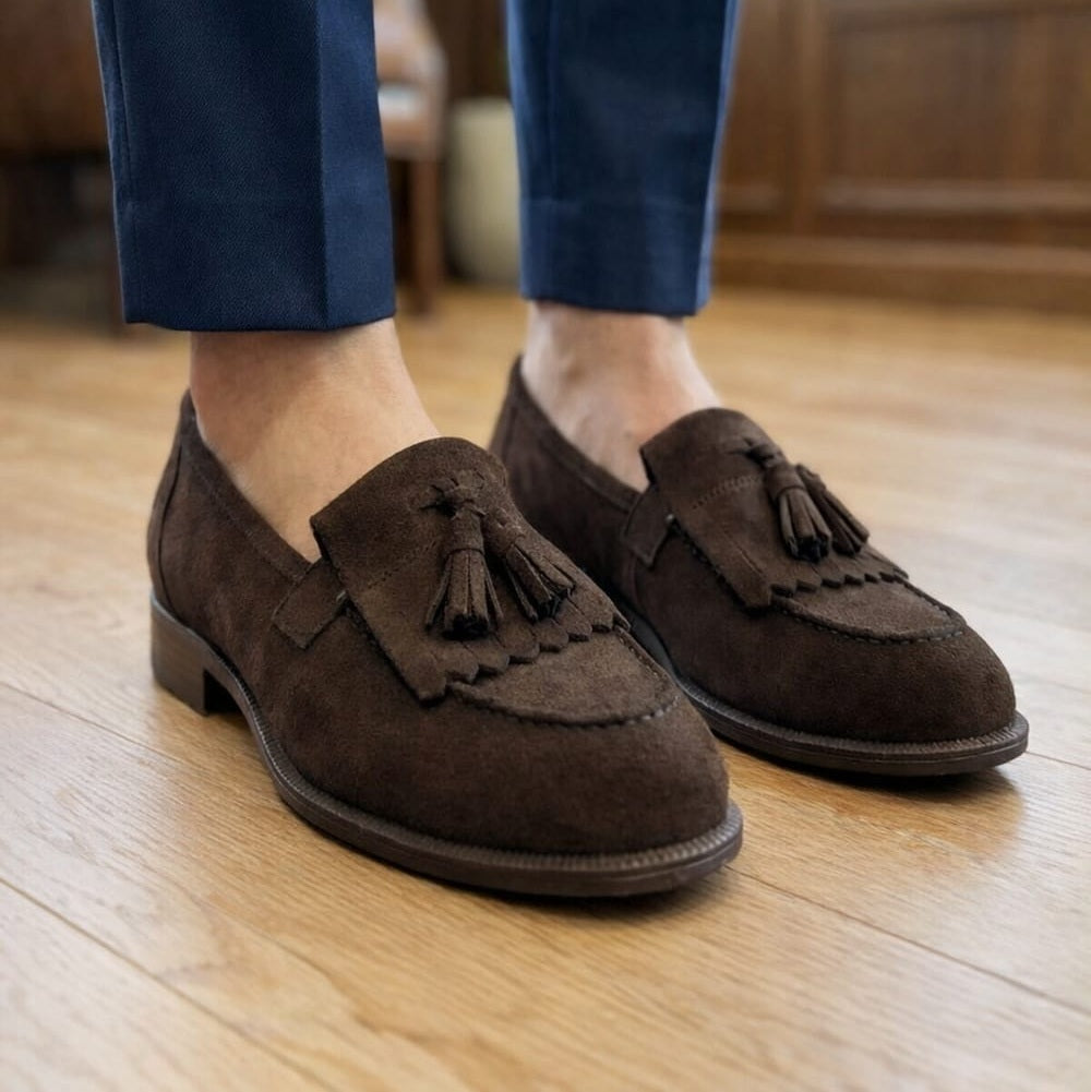Womens Suede Tassel Loafers Brown