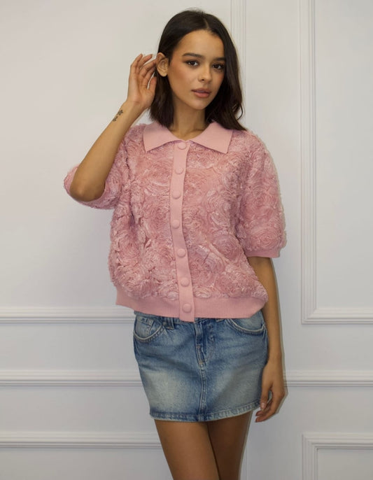 Women's Flower Lace Jumper With Chunky Button Detail