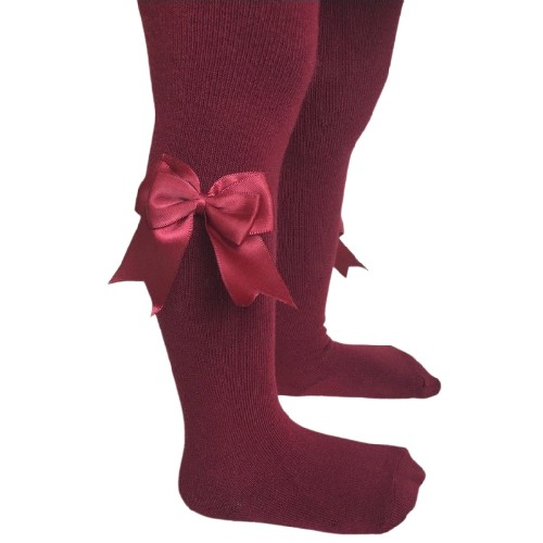 Girls Burgundy Tights With Bows