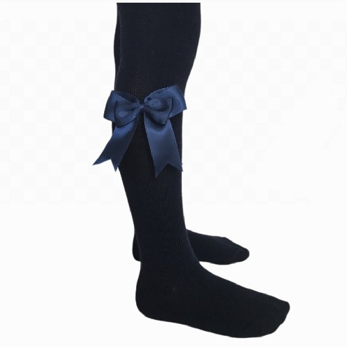 Girls Navy Tights With Navy Bows