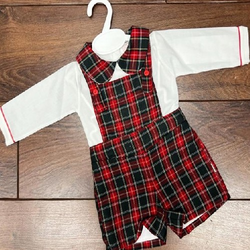 Boys Tartan Short Set With Cream Top