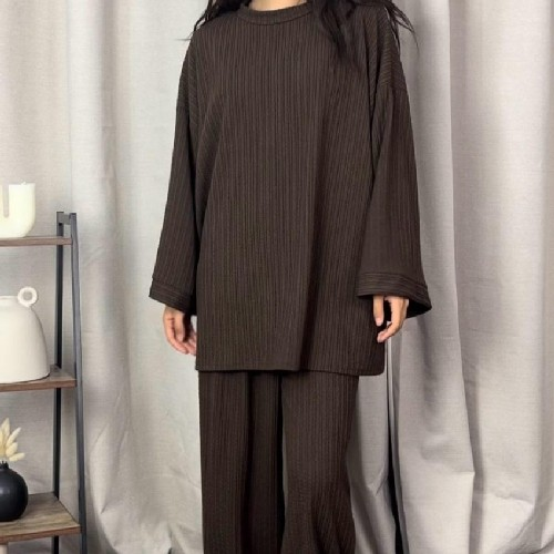 Womens Plain Lounge Wear Set Brown