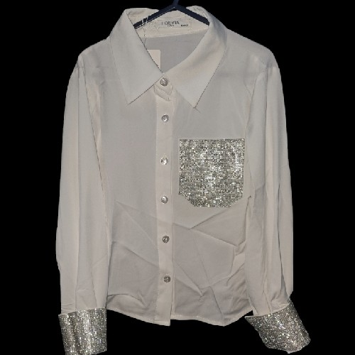Girl's White & Silver Glitter Shirt Blouse