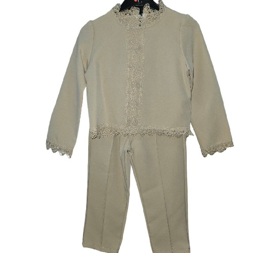 Girl's Beige Tracksuit With Lace Trim.