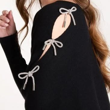 Women's Black Jumper With Crystal Bows On Cut Outs
