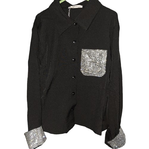 Girl's Black & Silver Glitter Shirt Blouse