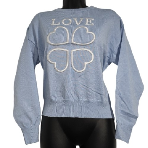 Womens Light Blue Jumper With Love And Hearts