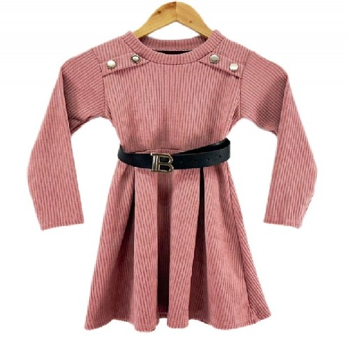 Girls Dusty Pink Dress With B Belt