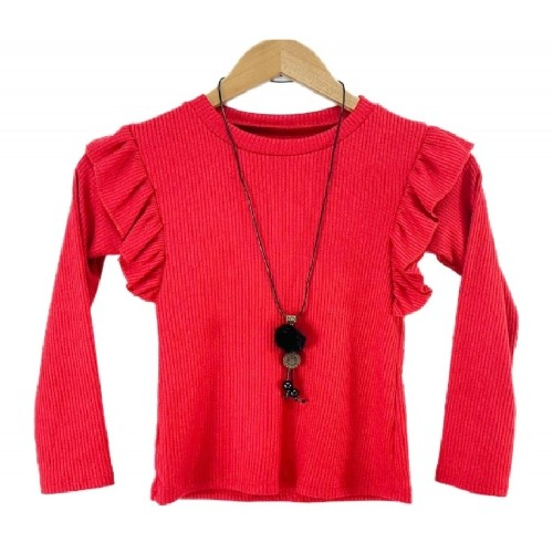 Girls Red Glitter Top With Necklace 
