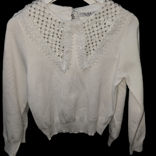 Womens Jumper With Bling Collier White