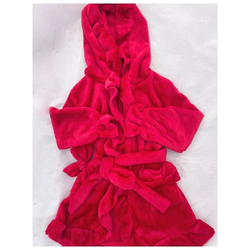 Girls Red Frilly Dressing Gown With Bows On Pocket 
