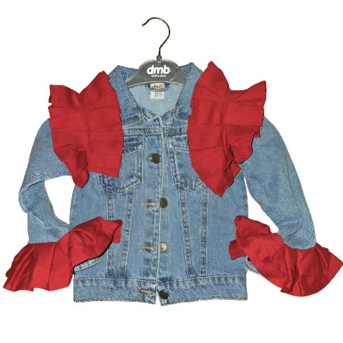 Girl's Denim Red Frill Jacket R317