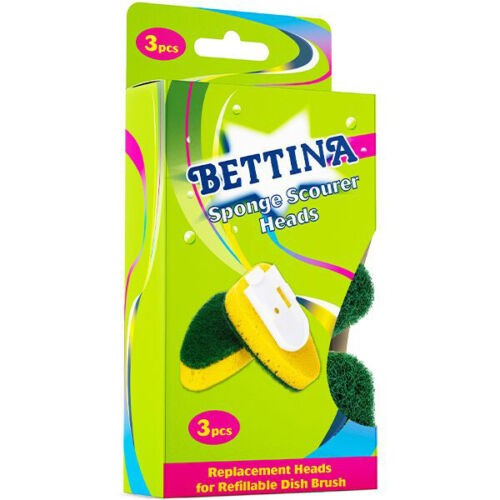 3 BETTINA GREEN SPONGE SCOURER REFILLS HEADS