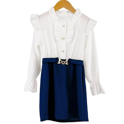 Girl's Italian Ivory/Navy Belt Dress.