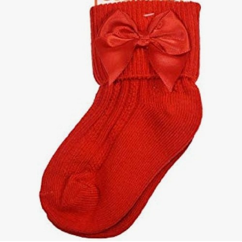 Baby Girls Red Ankle Sock With Bow.